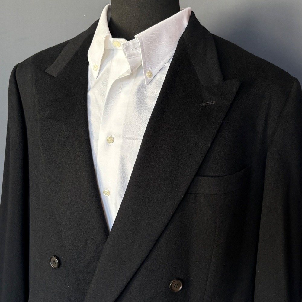 Vintage Giorgio Armani Borgonuovo Black Cashmere Double Breasted Blazer | 46 |
